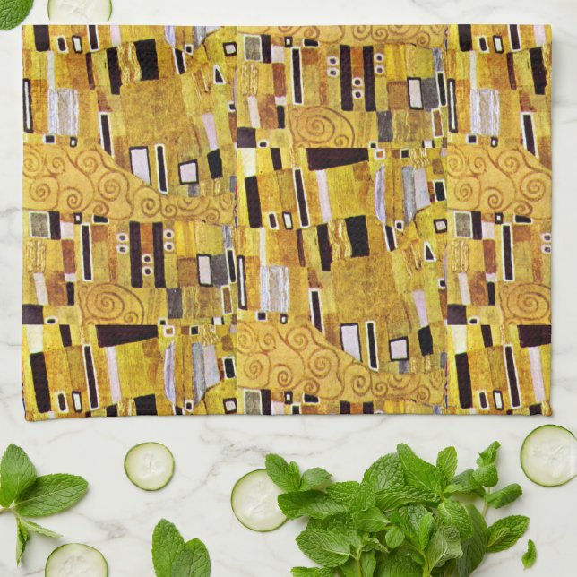 Paño De Cocina Patrón de besos de Gustav Klimt, Art Nouveau (Doblado)