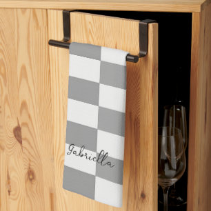 Paño De Cocina Patrón de bloques de verificación grises de nombre