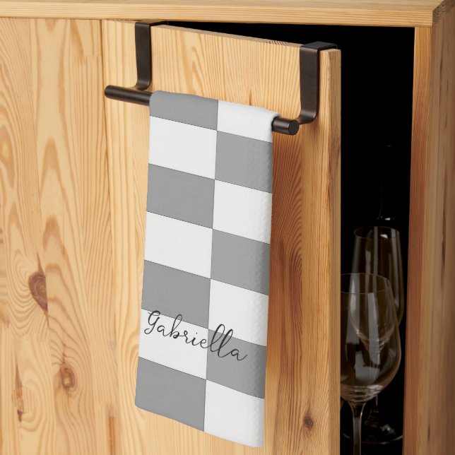 Paño De Cocina Patrón de bloques de verificación grises de nombre (Pliegue de tercios)
