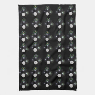 Paño De Cocina Patrón de bolos y gatito en negro,
