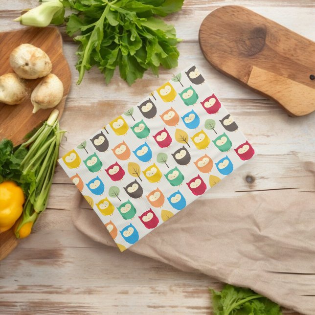 Paño De Cocina Patrón de búho multicolor (Kitchen Towel)