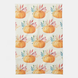 Paño De Cocina Patrón de calabaza de color de agua Naranja suave