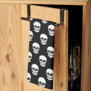Paño De Cocina Patrón de Calavera en Blanco y Negro Minimalista d