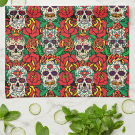 Paño De Cocina Patrón de calaveras florales
