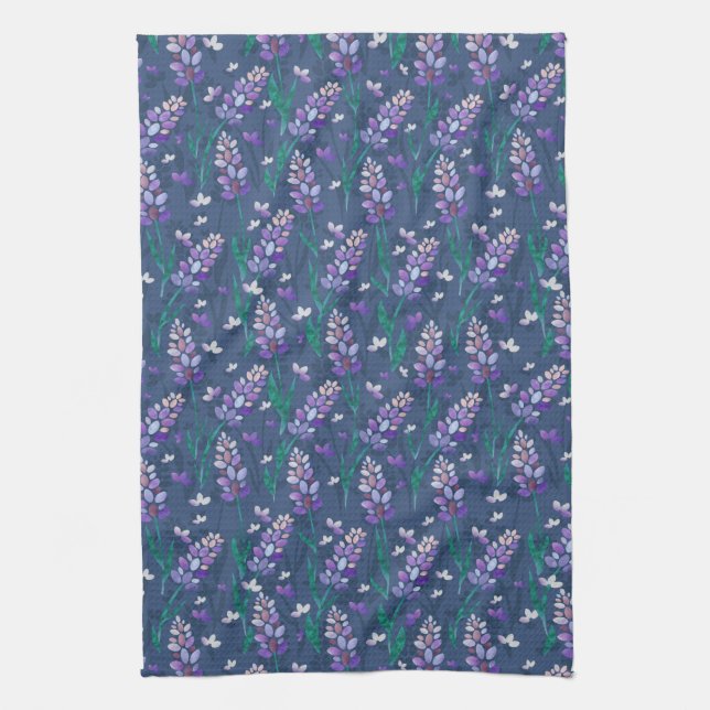 Paño De Cocina Patrón de campos de lavanda en morado (Vertical)