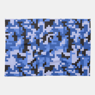 Paño De Cocina patrón de camuflaje de píxeles de agua azul y negr