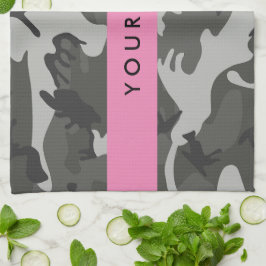 Paño De Cocina Patrón de camuflaje gris, tu nombre, Personaliza