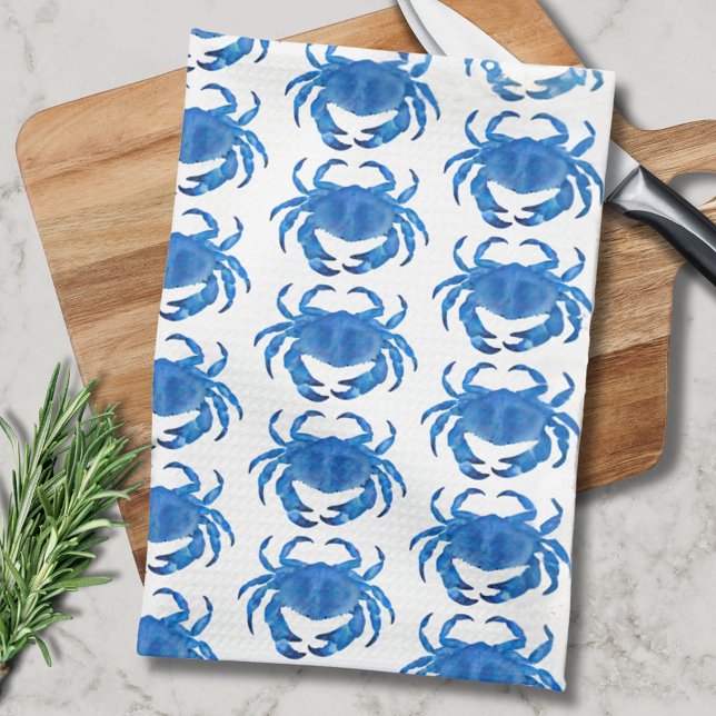 Paño De Cocina Patrón de cangrejo azul (Blue crab kitchen towel.  Matching kitchen and dining products available.)