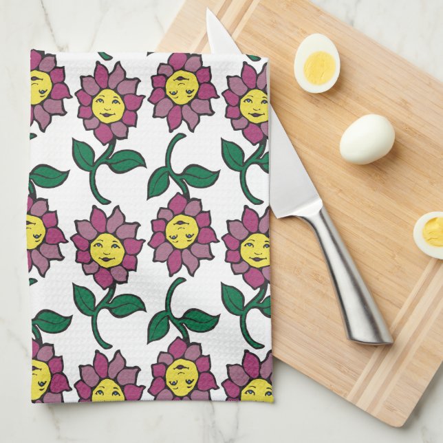 Paño De Cocina Patrón de Cara de Flor Sonriente Caprichosa (Doblado Cuarto)