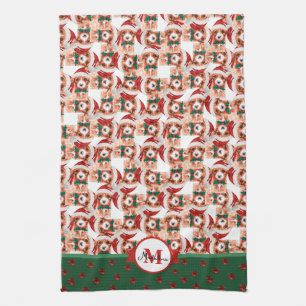 Paño De Cocina Patrón de Cavoodle Monograma Navidad Perro