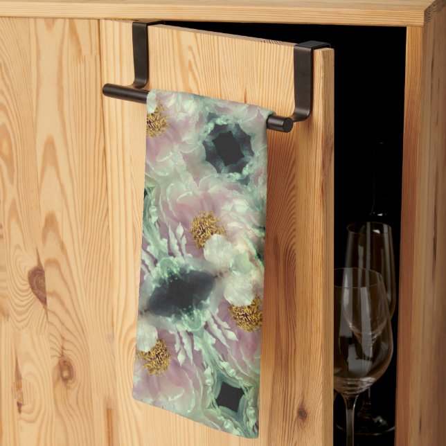 Paño De Cocina Patrón de centro de flor de peones rosados (Pliegue de tercios)