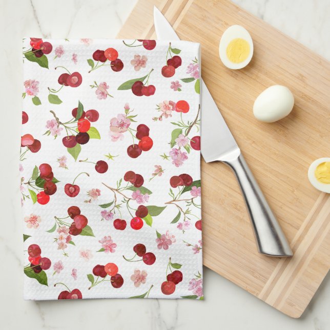 Paño De Cocina Patrón de cerezas 1 (Doblado Cuarto)