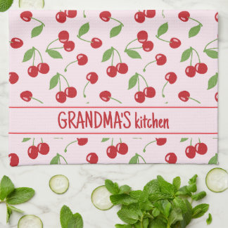 Paño De Cocina Patrón De Cerezas Con Nombre Rosa Pálido Apron