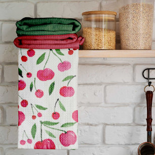Paño De Cocina Patrón de cerezas rojas de acuarela pura