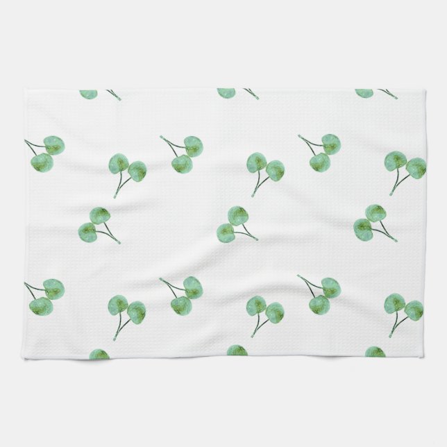 Paño De Cocina Patrón de cerezas verdes (Horizontal)