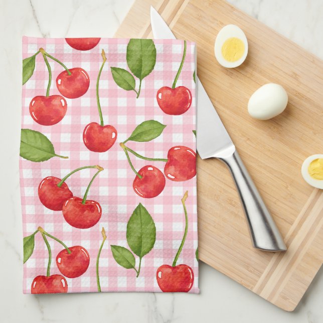 Paño De Cocina Patrón de cerezo rojo dulce (Doblado Cuarto)