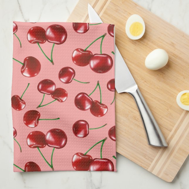 Paño De Cocina Patrón de cerezo rojo dulce (Doblado Cuarto)