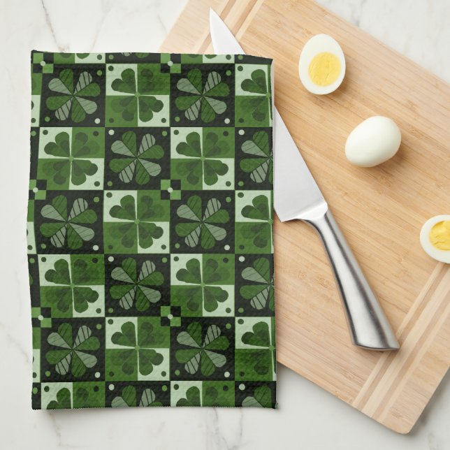Paño De Cocina Patrón de cheques de Shamrock (Doblado Cuarto)