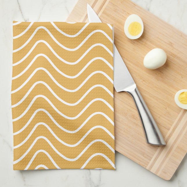 Paño De Cocina Patrón de cheurón retro zigzag amarillo (Doblado Cuarto)