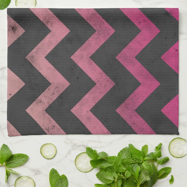 Paño De Cocina Patrón de chevlán gris oscuro rosa magenta (Doblado)