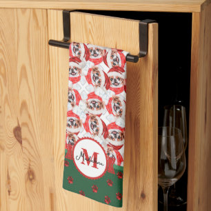Paño De Cocina Patrón de Chin Japonés Monograma Navidad Perro