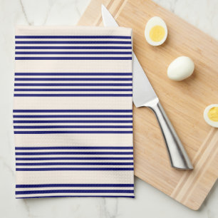 Paño De Cocina Patrón de cinco rayas azul marino y beige