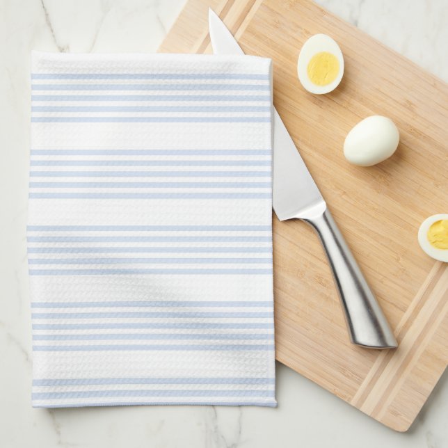 Paño De Cocina Patrón de cinco rayas azul pálido y blanco (Doblado Cuarto)