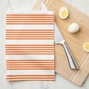 Paño De Cocina patrón de cinco rayas blanco y naranja