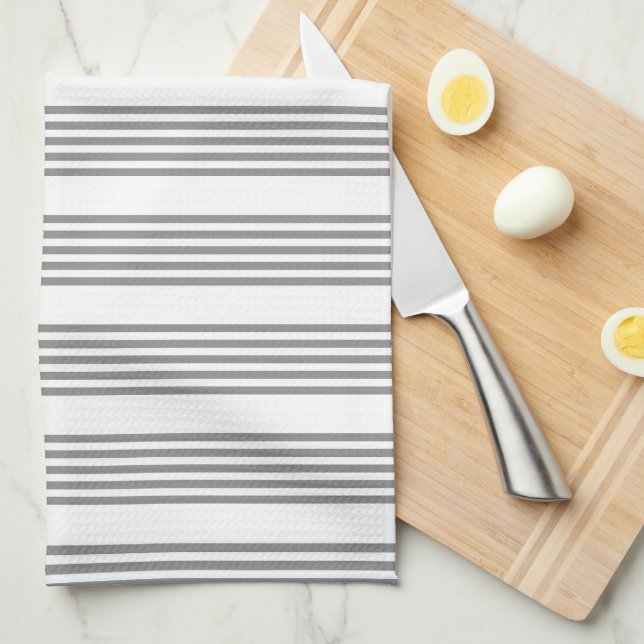 Paño De Cocina Patrón de cinco rayas gris y blanco (Doblado Cuarto)