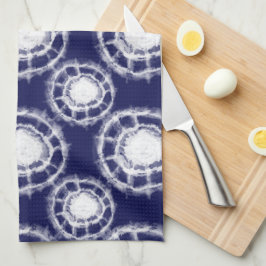 Paño De Cocina Patrón de círculos shibori azules y blancos