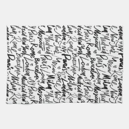 Paño De Cocina Patrón de ciudades famosas del mundo escrito a man