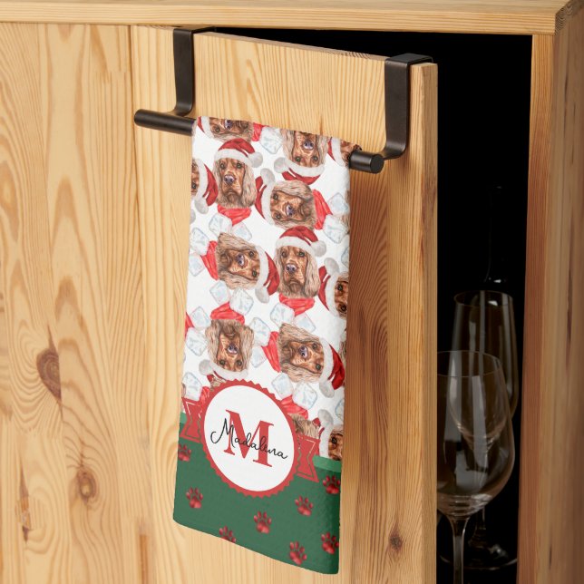 Paño De Cocina Patrón de Cocker Spaniel Monograma Navidad Perro (Pliegue de tercios)