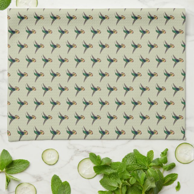 Paño De Cocina Patrón de colibrí retro vintage (Doblado)