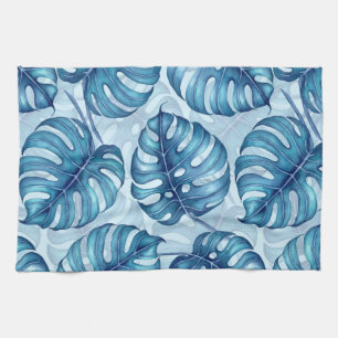 Paño De Cocina Patrón de color de agua monstera azul