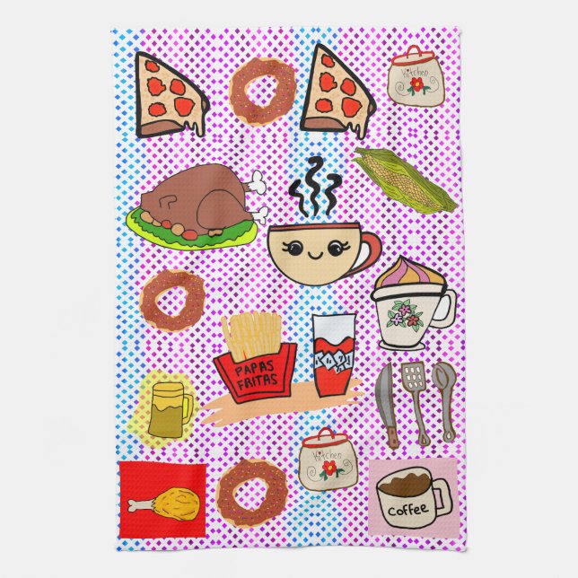 Paño De Cocina patrón de comida divertida (Vertical)
