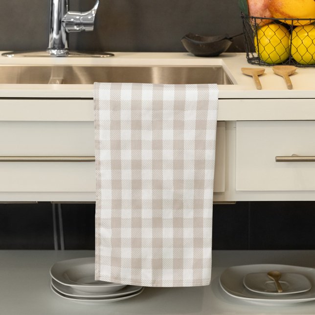 Paño De Cocina Patrón de comprobación de búfalo de otoño de Tan (Simple tab buffalo check pattern kitchen towel)