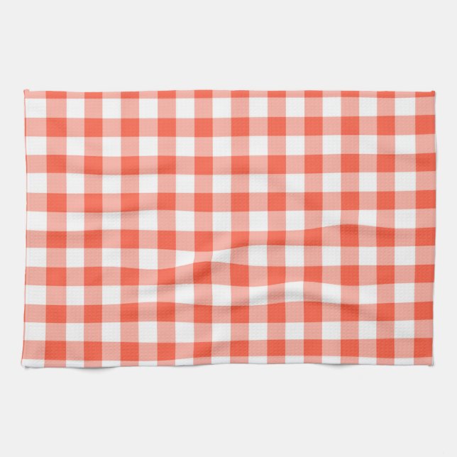 Paño De Cocina Patrón De Comprobación De Gingham Blanco Y Naranja (Horizontal)