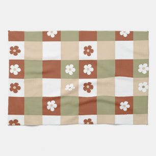 Paño De Cocina Patrón de comprobación de Gingham de flor de otoño