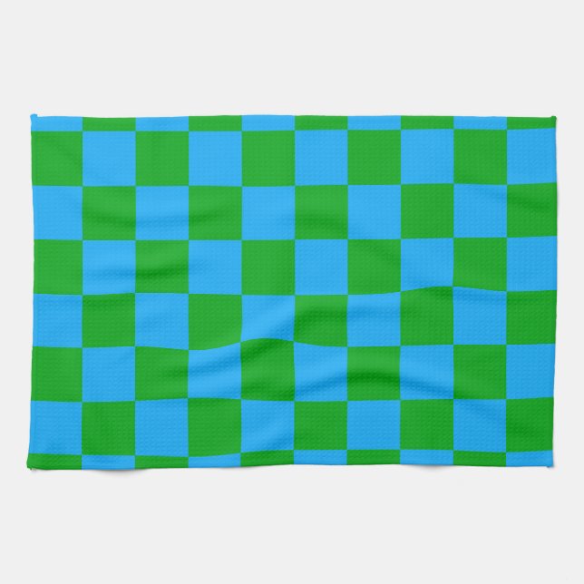 Paño De Cocina Patrón de comprobación verde azul (Horizontal)