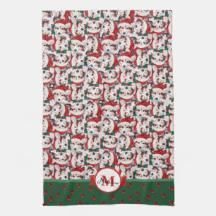 Paño De Cocina Patrón de conchas Monograma Navidad Perro
