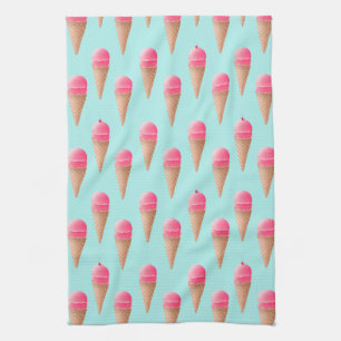 Paño De Cocina Patrón de cono de helado de fresa rosa