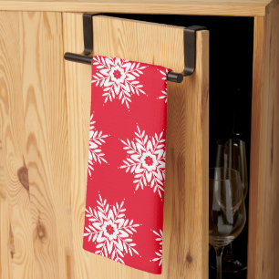 Paño De Cocina Patrón de copo de nieve blanco rojo