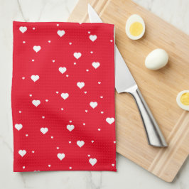 Paño De Cocina Patrón de corazón blanco y rojo