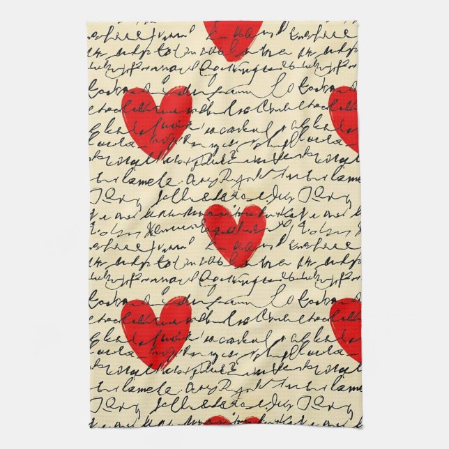 Paño De Cocina Patrón de corazón moderno con fondo de escritura ( (Vertical)