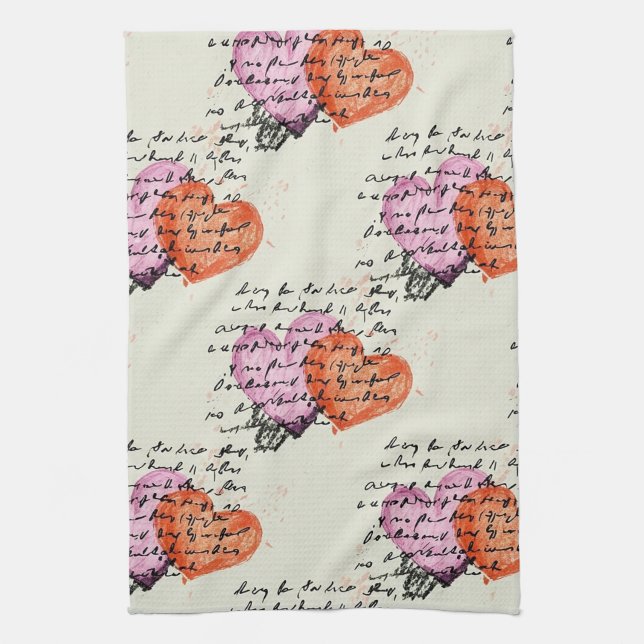 Paño De Cocina Patrón de corazón moderno con fondo de escritura ( (Vertical)