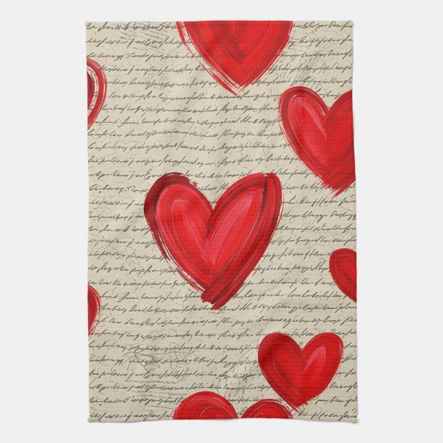 Paño De Cocina Patrón de corazón moderno con fondo de escritura ( (Vertical)