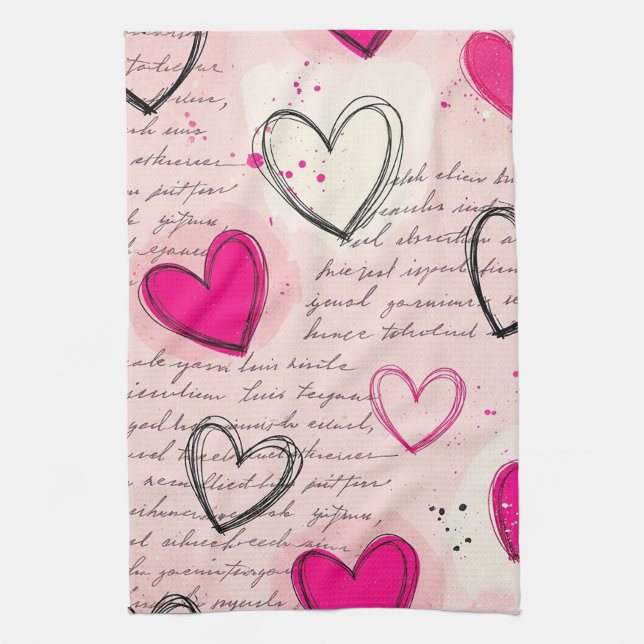 Paño De Cocina Patrón de corazón moderno con fondo de escritura ( (Vertical)