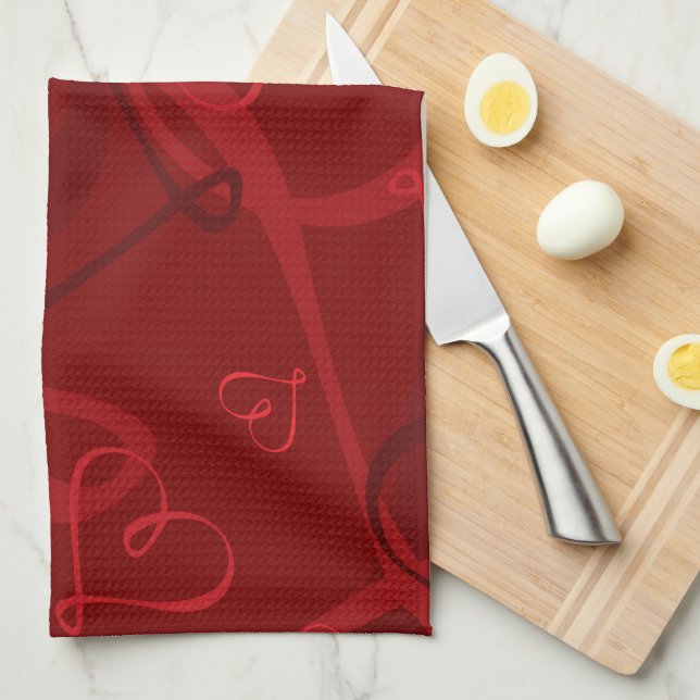Paño De Cocina Patrón de corazón rojo (Doblado Cuarto)