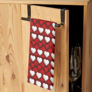 Paño De Cocina Patrón de corazón rojo y blanco