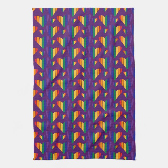 Paño De Cocina Patrón de corazones arco iris (Vertical)